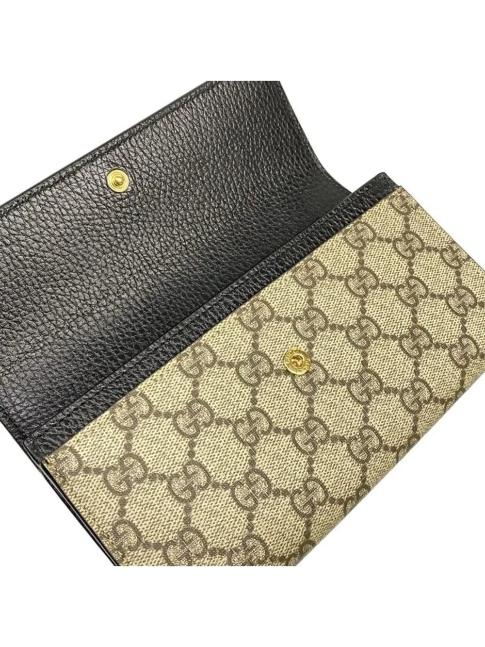 ★SOLD★ Gucci Wallet GG Marmont Continental Black Beige Ebony Leather - Picture 3 of 12